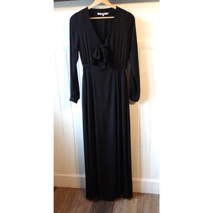 Millie Mackintosh Dress 10 Black Long Sleeve Tie Front Maxi Slit Flowy Party